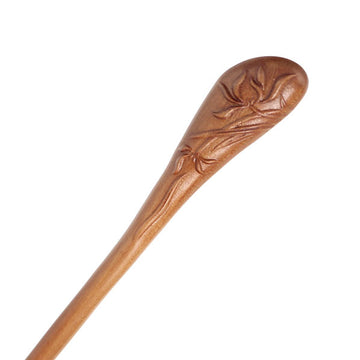 CrystalMood Handmade Carved Wood Embossed Floral Hair Stick Peachwood